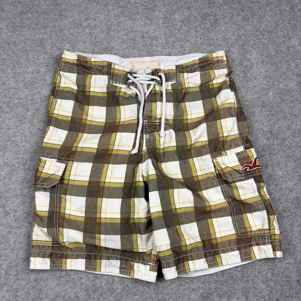 Vintage Y2K Hollister Board Shorts Mens Small Plaid Cargo Swim Trunks Surf Skate